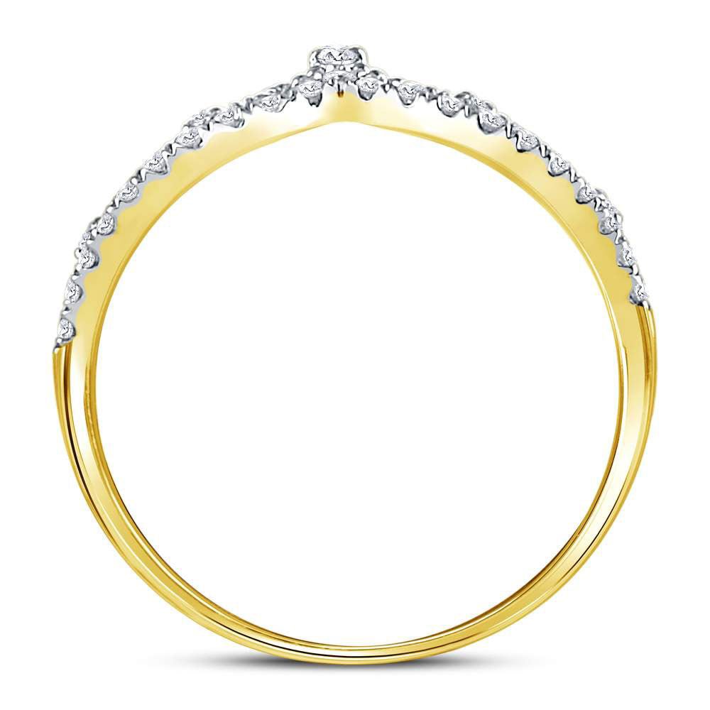 10K Yellow Gold Round Diamond Women's Crown Tiara Fashion Band Ring 1/5 Cttw - Splendid Jewellery