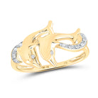 10K Yellow Gold Round Diamond Women's Double Dolphin Accent Ring 1/20 Cttw - Splendid Jewellery