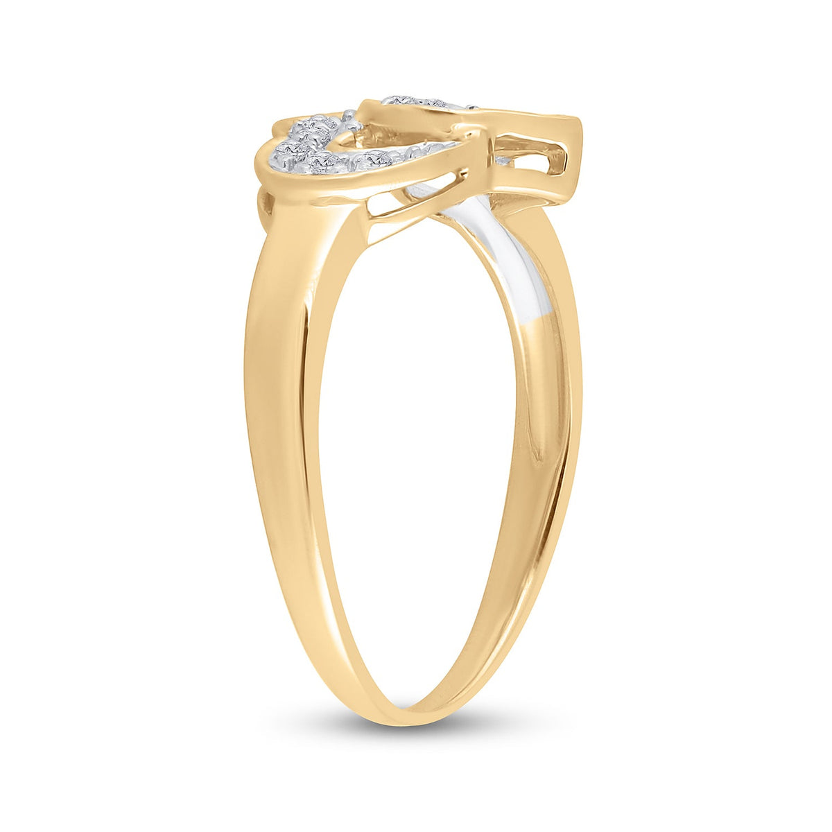 10K Yellow Gold Round Diamond Women's Double Heart Ring 1/20 Cttw - Splendid Jewellery