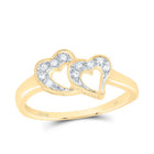 10K Yellow Gold Round Diamond Women's Double Heart Ring 1/20 Cttw - Splendid Jewellery