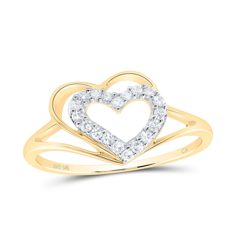 10K Yellow Gold Round Diamond Women's Double Nested Heart Ring 1/8 Cttw - Splendid Jewellery