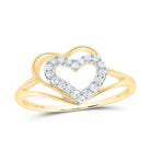 10K Yellow Gold Round Diamond Women's Double Nested Heart Ring 1/8 Cttw - Splendid Jewellery