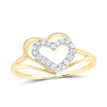 Load image into Gallery viewer, 10K Yellow Gold Round Diamond Women's Double Nested Heart Ring 1/8 Cttw - Splendid Jewellery