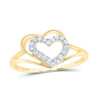 10K Yellow Gold Round Diamond Women's Double Nested Heart Ring 1/8 Cttw - Splendid Jewellery