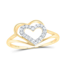 10K Yellow Gold Round Diamond Women's Double Nested Heart Ring 1/8 Cttw - Splendid Jewellery