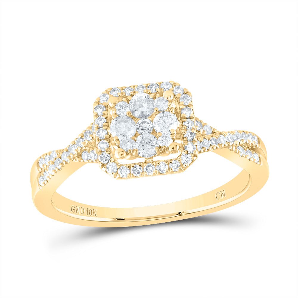 10K Yellow Gold Round Diamond Women's Halo Cluster Promise Bridal Ring 1/2 Cttw - Splendid Jewellery