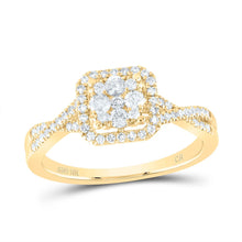 Load image into Gallery viewer, 10K Yellow Gold Round Diamond Women's Halo Cluster Promise Bridal Ring 1/2 Cttw - Splendid Jewellery