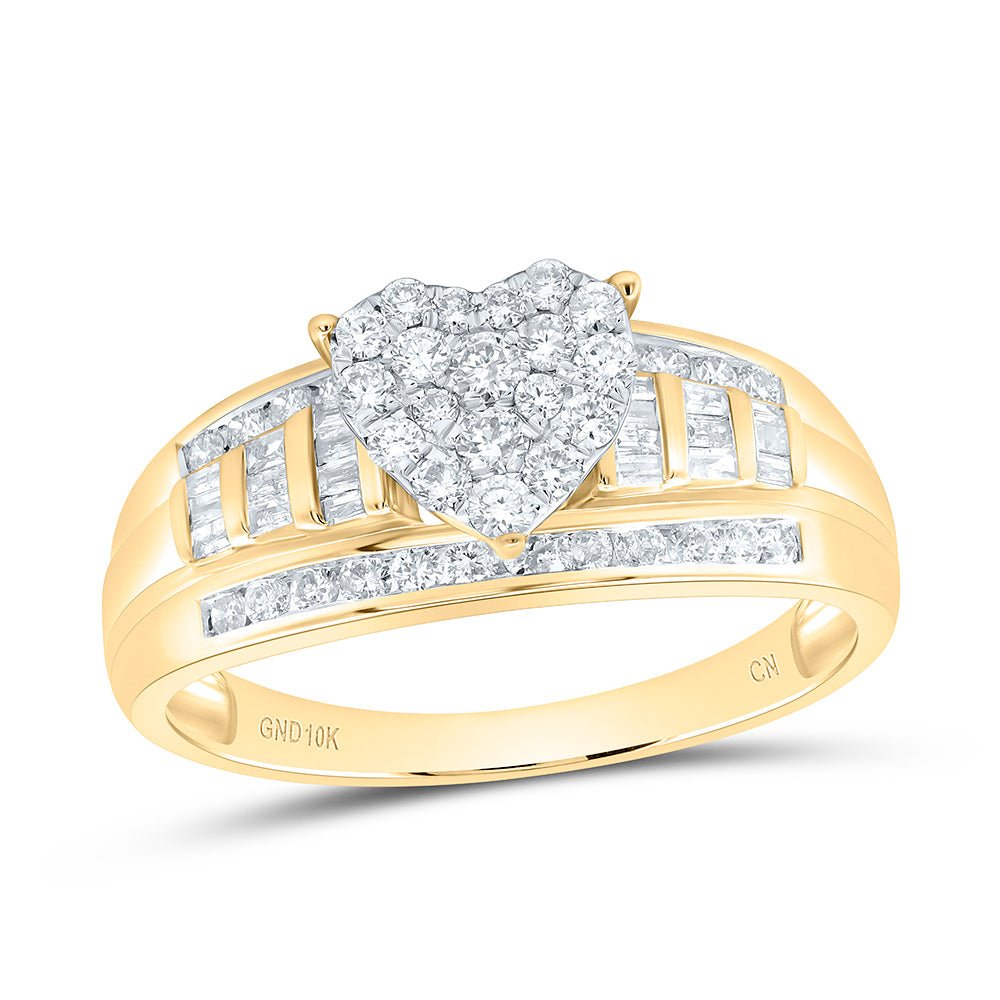10K Yellow Gold Round Diamond Women's Heart Bridal Wedding Engagement Ring 1 Cttw - Splendid Jewellery