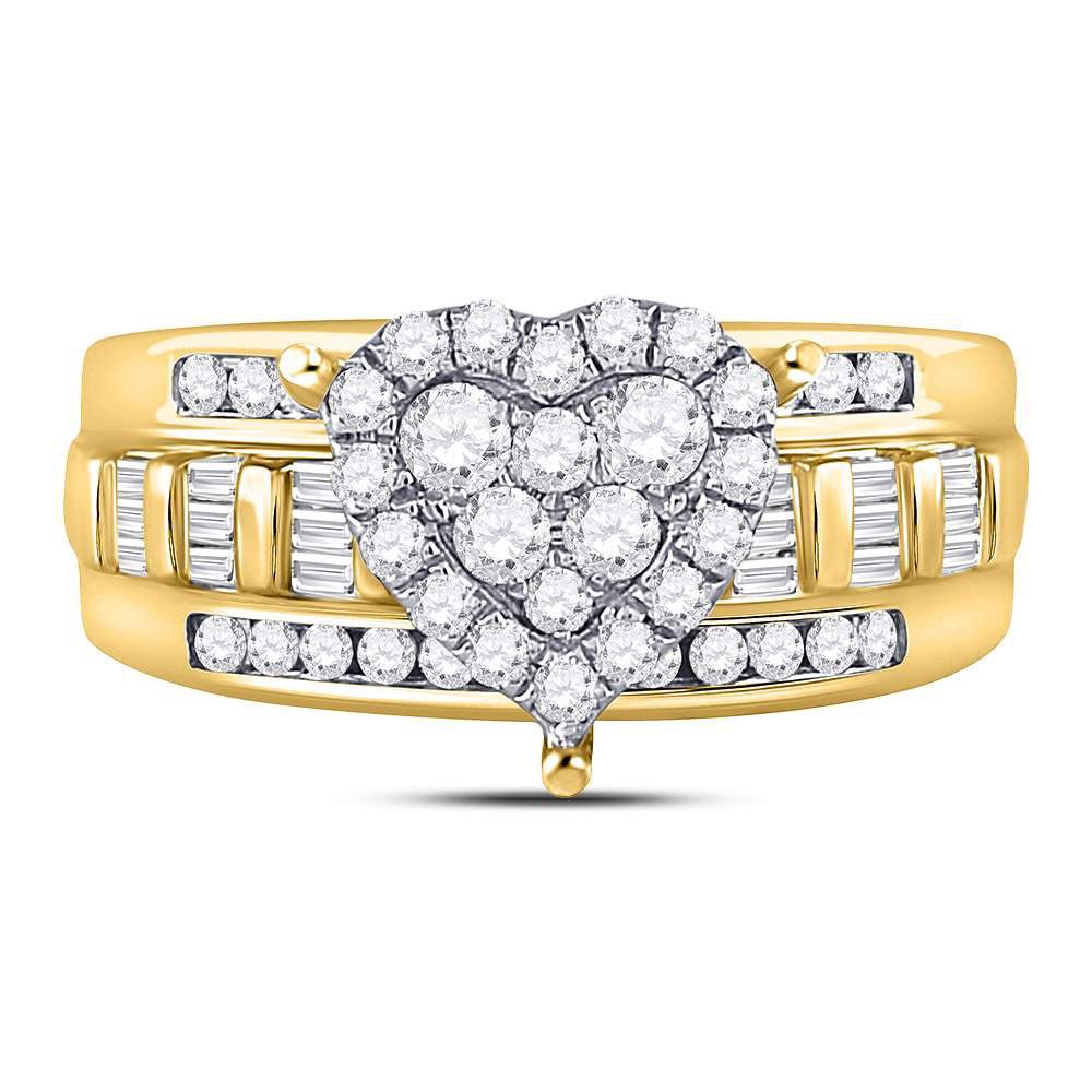 10K Yellow Gold Round Diamond Women's Heart Cluster Bridal Wedding Engagement Ring 1 Cttw - Splendid Jewellery