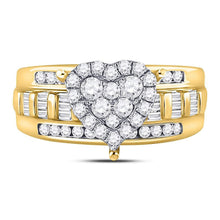 Load image into Gallery viewer, 10K Yellow Gold Round Diamond Women's Heart Cluster Bridal Wedding Engagement Ring 1 Cttw - Splendid Jewellery