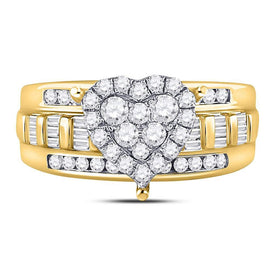 10K Yellow Gold Round Diamond Women's Heart Cluster Bridal Wedding Engagement Ring 1 Cttw - Splendid Jewellery