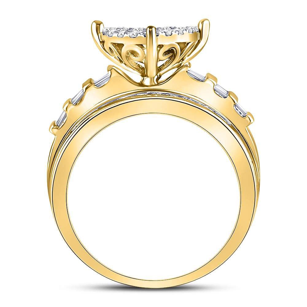 10K Yellow Gold Round Diamond Women's Heart Cluster Bridal Wedding Engagement Ring 1 Cttw - Splendid Jewellery