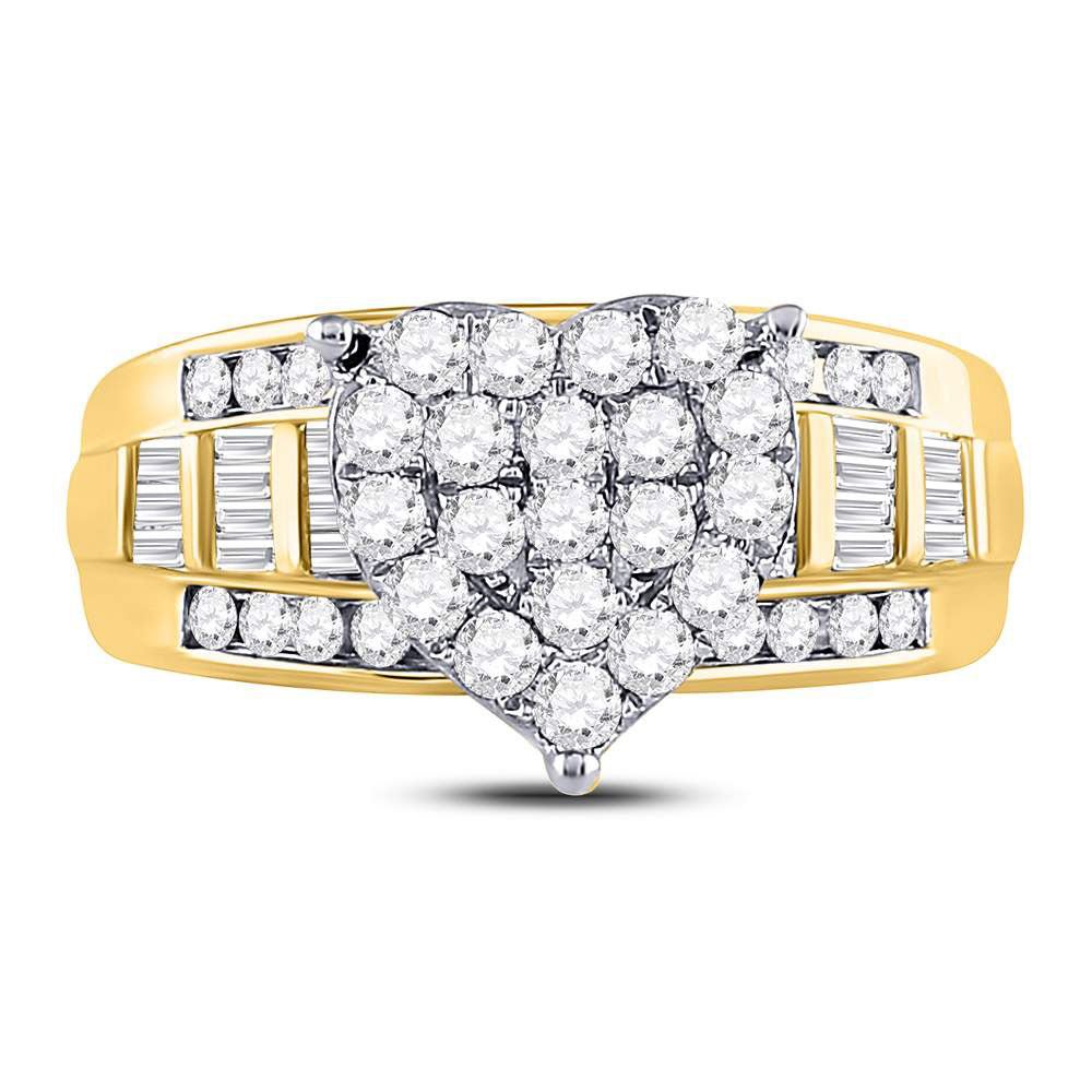 10K Yellow Gold Round Diamond Women's Heart Cluster Bridal Wedding Engagement Ring 1 Cttw - Splendid Jewellery