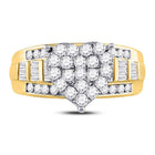 10K Yellow Gold Round Diamond Women's Heart Cluster Bridal Wedding Engagement Ring 1 Cttw - Splendid Jewellery