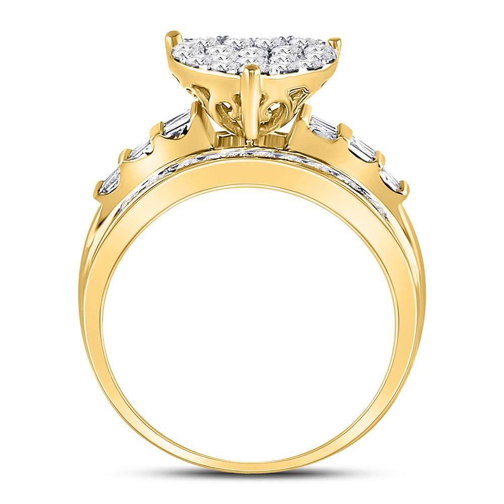 10K Yellow Gold Round Diamond Women's Heart Cluster Bridal Wedding Engagement Ring 1 Cttw - Splendid Jewellery