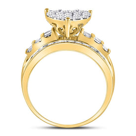 10K Yellow Gold Round Diamond Women's Heart Cluster Bridal Wedding Engagement Ring 1 Cttw - Splendid Jewellery