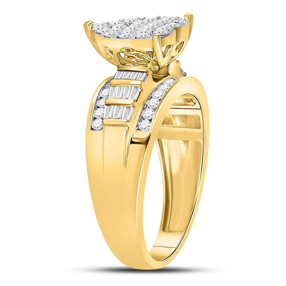 10K Yellow Gold Round Diamond Women's Heart Cluster Bridal Wedding Engagement Ring 1 Cttw - Splendid Jewellery