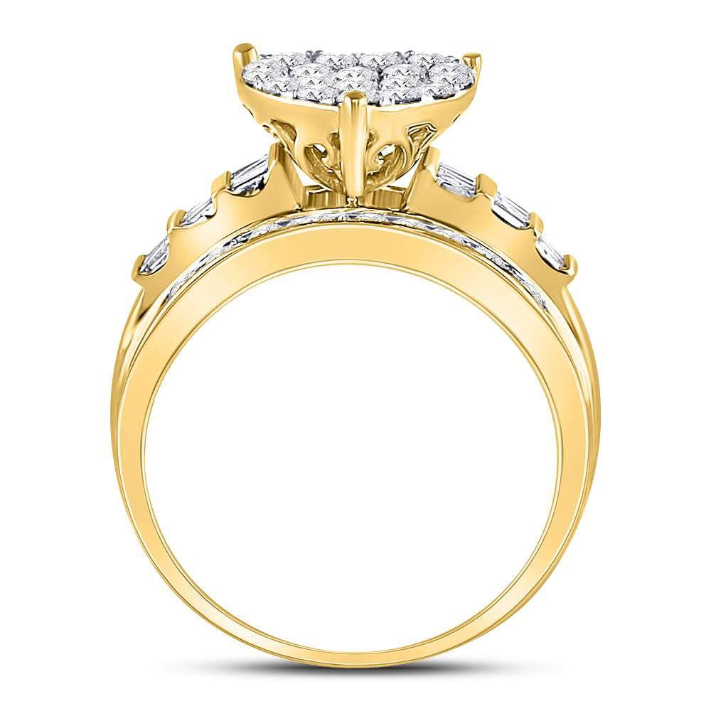 10K Yellow Gold Round Diamond Women's Heart Cluster Bridal Wedding Engagement Ring 1 Cttw - Splendid Jewellery