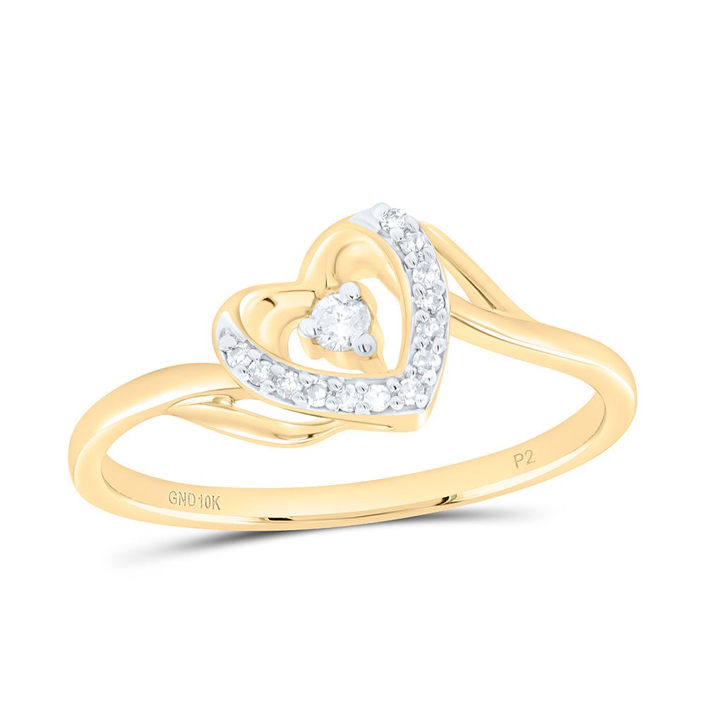 10K Yellow Gold Round Diamond Women's Heart Promise Bridal Ring 1/12 Cttw - Splendid Jewellery