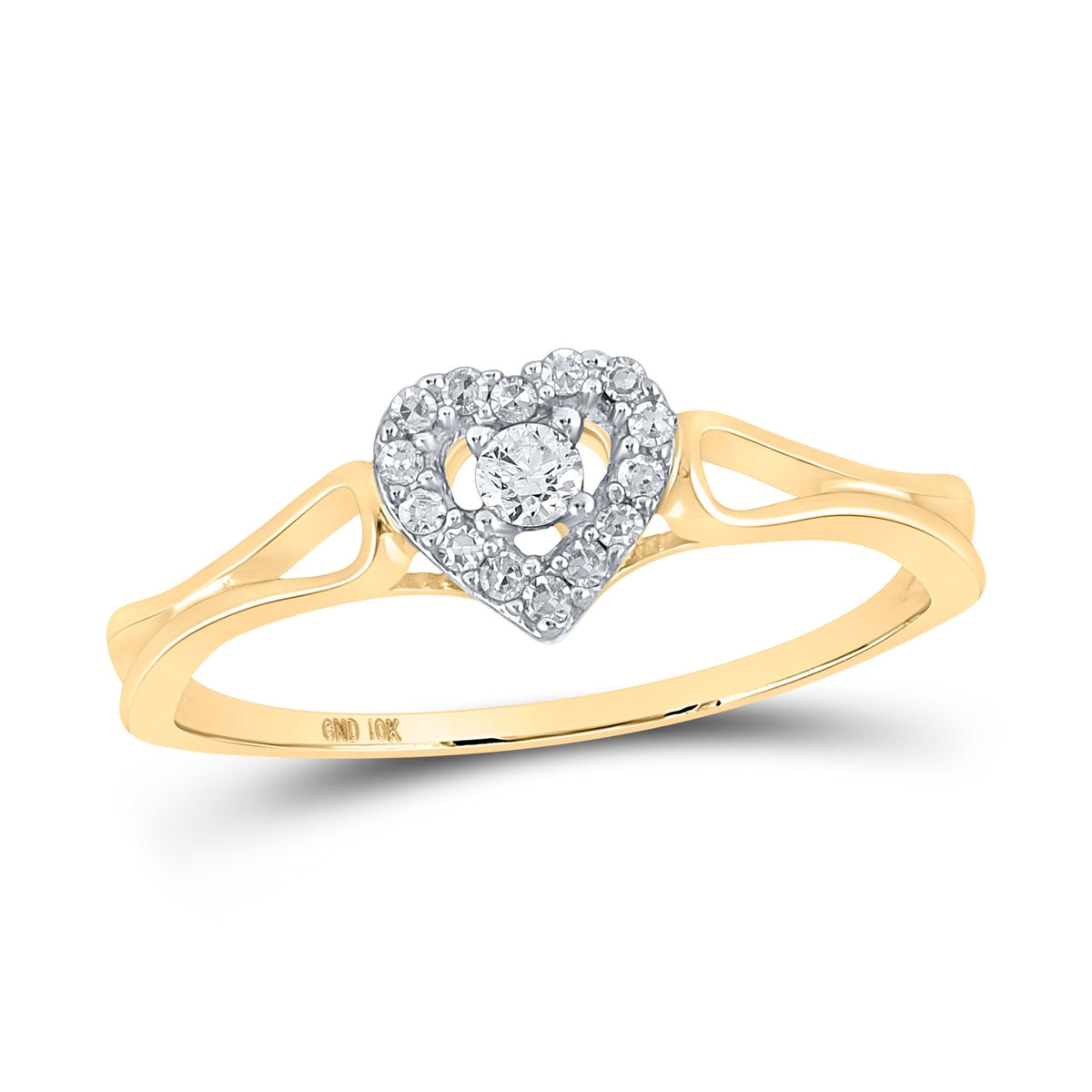 10K Yellow Gold Round Diamond Women's Heart Promise Bridal Ring 1/8 Cttw - Splendid Jewellery