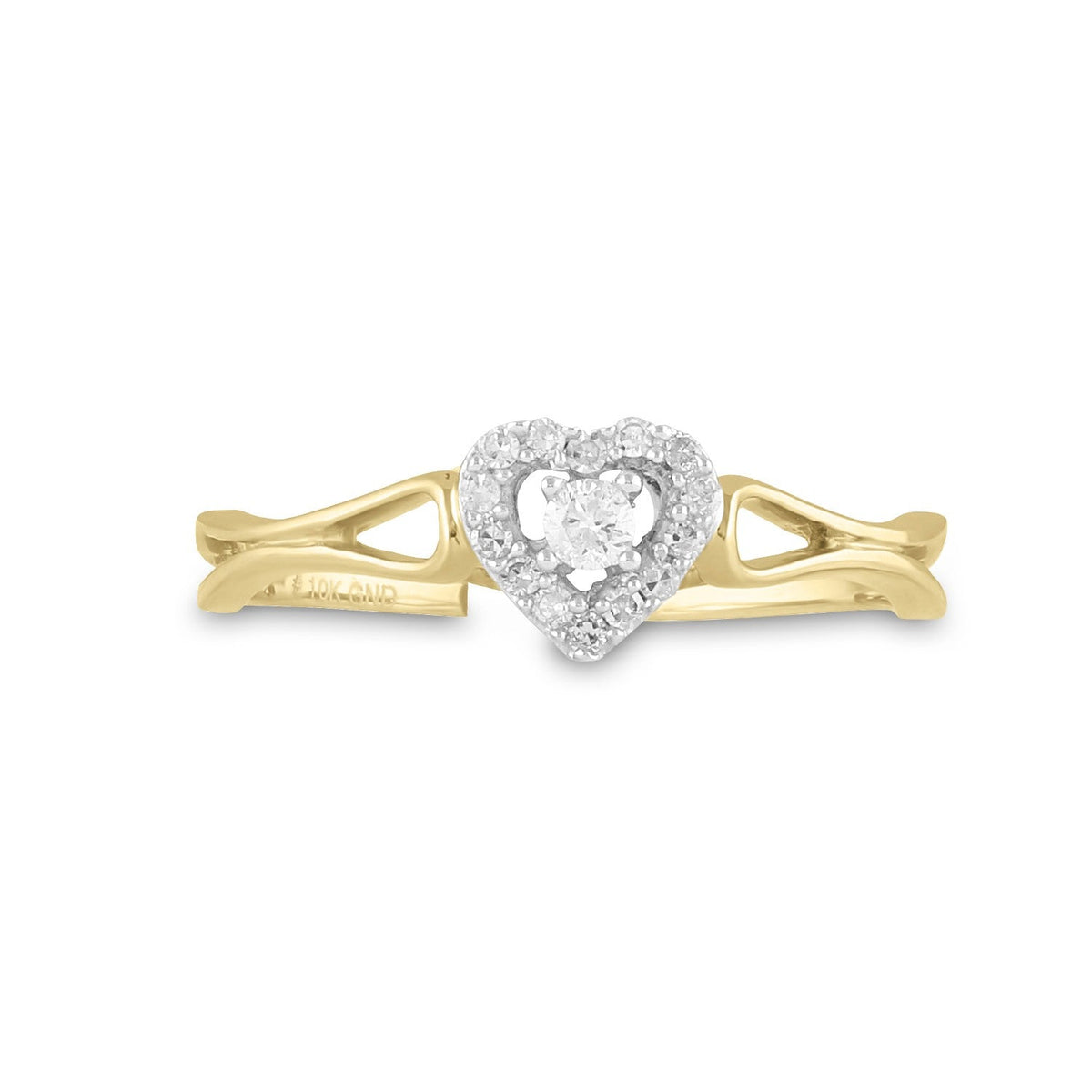 10K Yellow Gold Round Diamond Women's Heart Promise Bridal Ring 1/8 Cttw - Splendid Jewellery