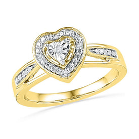 10K Yellow Gold Round Diamond Women's Heart Ring . 0.03 Cttw - Splendid Jewellery