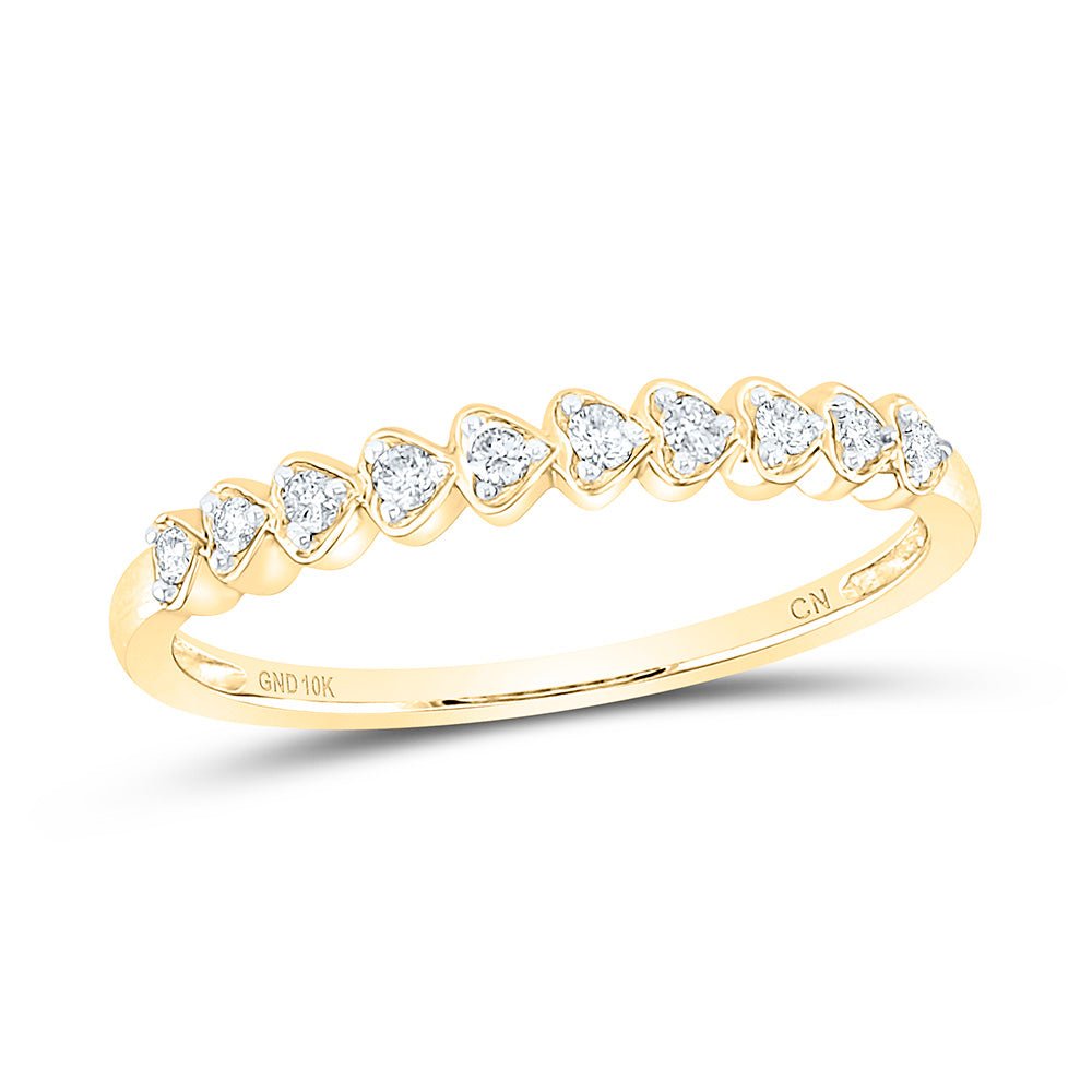 10K Yellow Gold Round Diamond Women's Heart Stackable Band Ring 1/10 Cttw - Splendid Jewellery