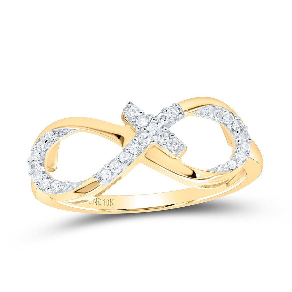 10K Yellow Gold Round Diamond Women's Infinity Cross Band Ring 1/10 Cttw - Splendid Jewellery