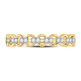 10K Yellow Gold Round Diamond Women's Link Stackable Band Ring 1/8 Cttw - Splendid Jewellery