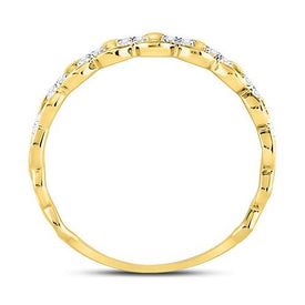 10K Yellow Gold Round Diamond Women's Link Stackable Band Ring 1/8 Cttw - Splendid Jewellery
