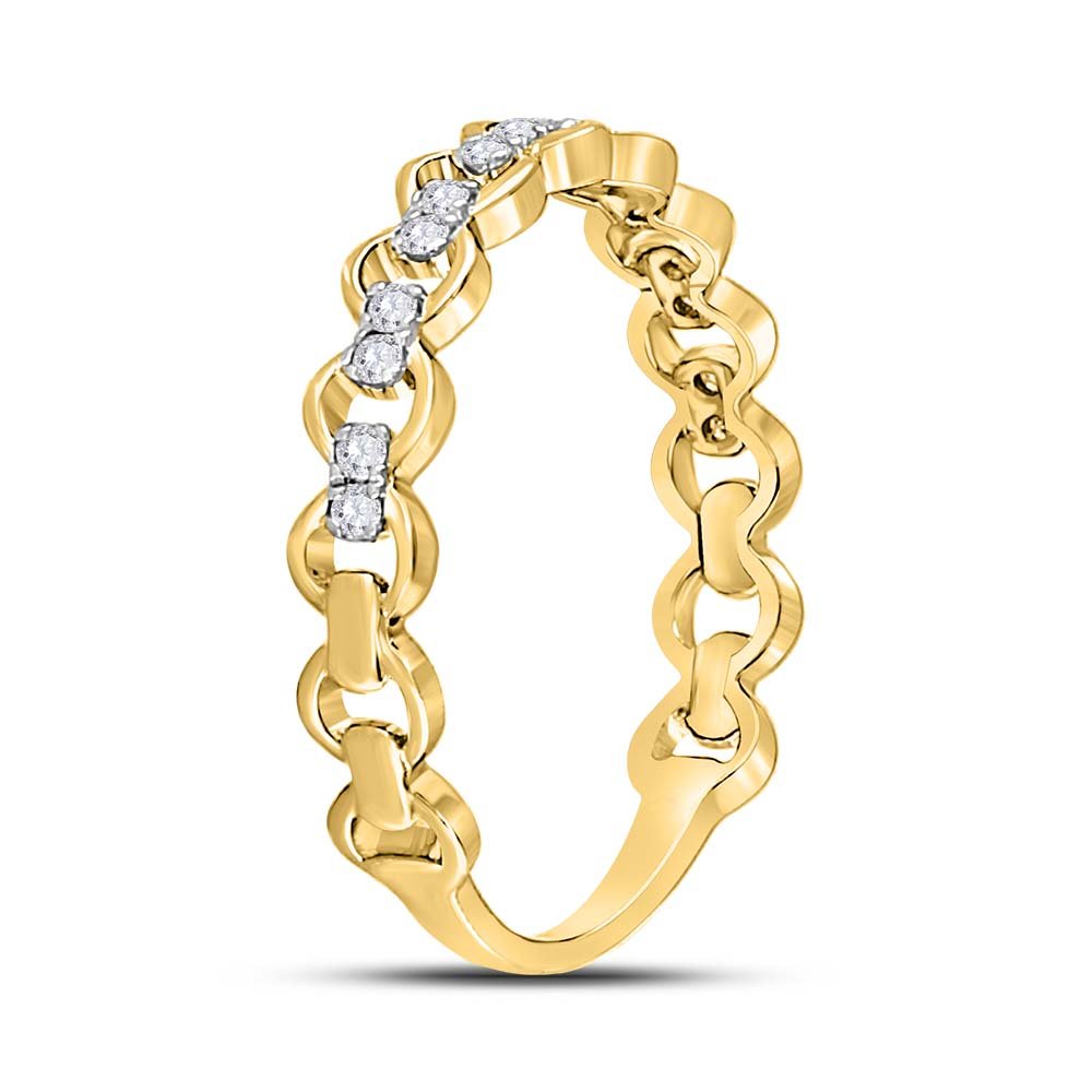 10K Yellow Gold Round Diamond Women's Link Stackable Band Ring 1/8 Cttw - Splendid Jewellery
