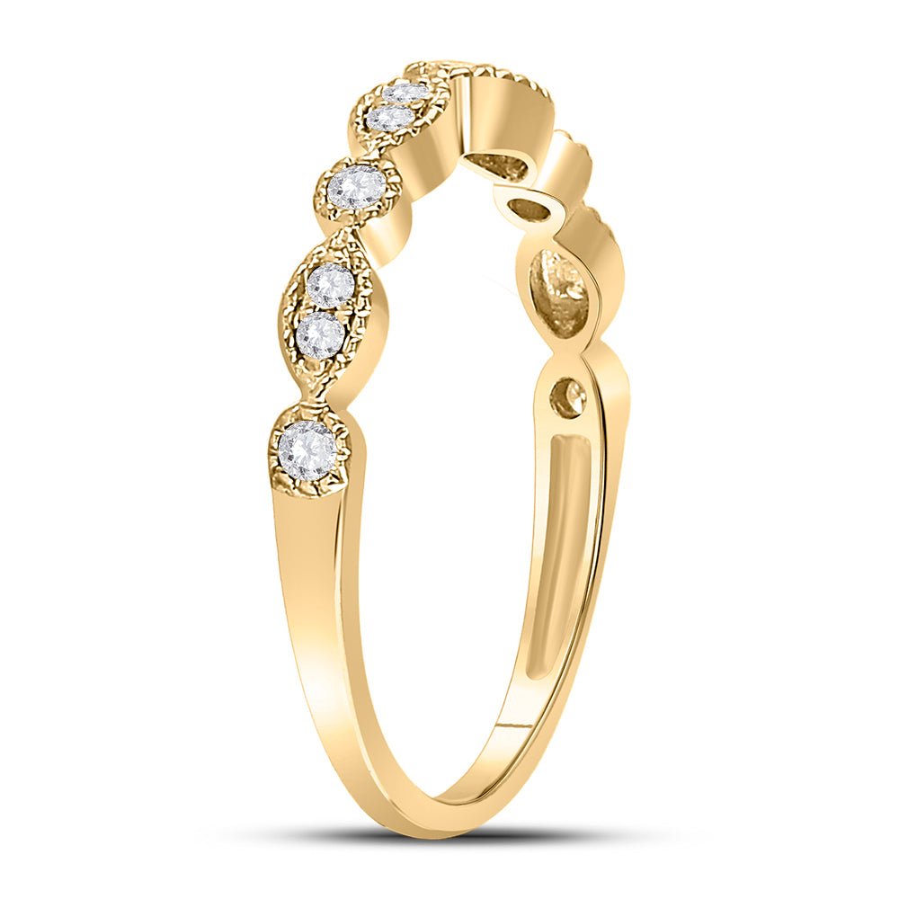 10K Yellow Gold Round Diamond Women's Milgrain Stackable Band Ring 1/6 Cttw - Splendid Jewellery