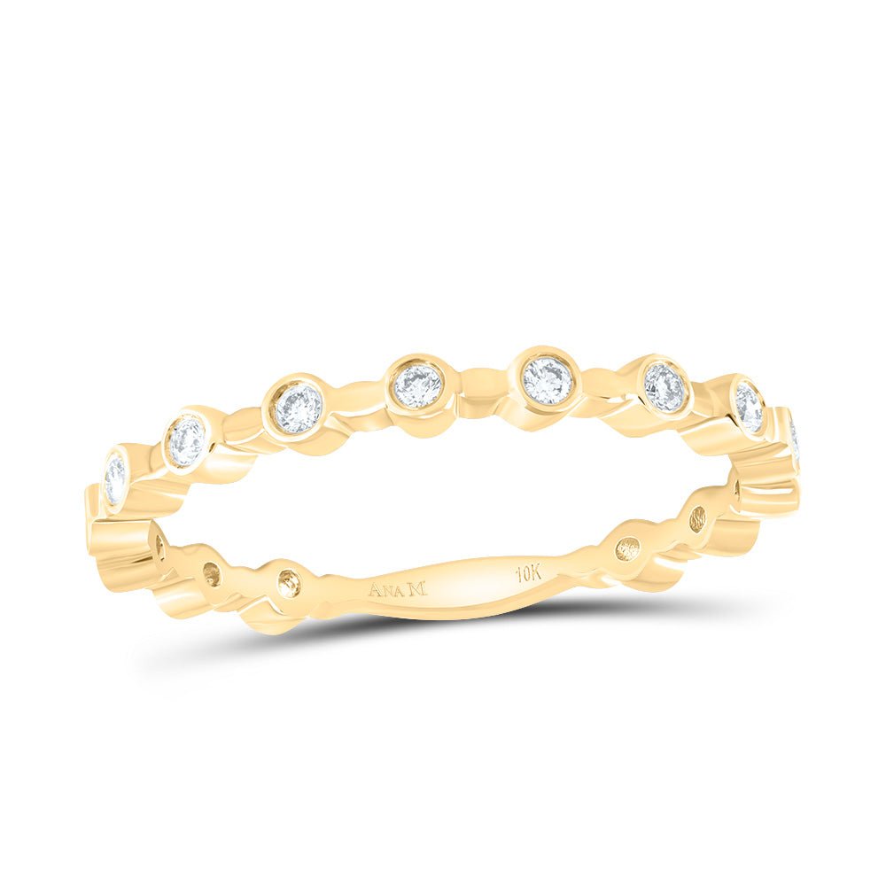 10K Yellow Gold Round Diamond Women's Modern Stackable Band Ring 1/10 Cttw - Splendid Jewellery