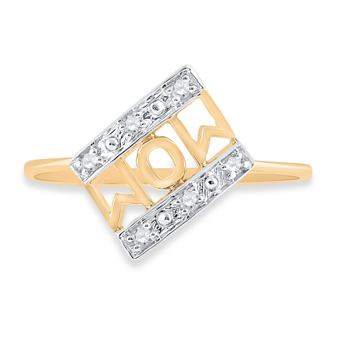 10K Yellow Gold Round Diamond Women's Mom Mother Accent Ring 1/20 Cttw - Splendid Jewellery