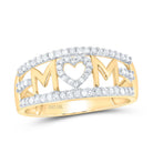 10K Yellow Gold Round Diamond Women's Mom Mother Heart Band Ring 1/4 Cttw - Splendid Jewellery