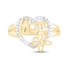10K Yellow Gold Round Diamond Women's Mom Mother Heart Butterfly Ring 1/6 Cttw - Splendid Jewellery