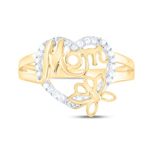 Load image into Gallery viewer, 10K Yellow Gold Round Diamond Women's Mom Mother Heart Butterfly Ring 1/6 Cttw - Splendid Jewellery