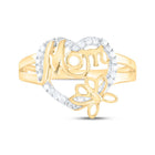 10K Yellow Gold Round Diamond Women's Mom Mother Heart Butterfly Ring 1/6 Cttw - Splendid Jewellery