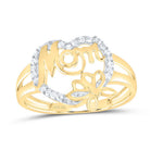 10K Yellow Gold Round Diamond Women's Mom Mother Heart Butterfly Ring 1/6 Cttw - Splendid Jewellery