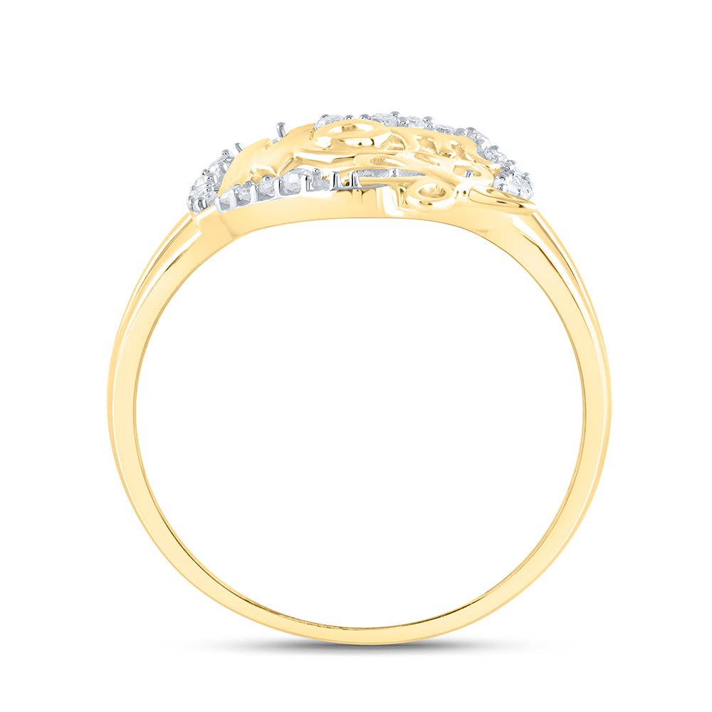 10K Yellow Gold Round Diamond Women's Mom Mother Heart Butterfly Ring 1/6 Cttw - Splendid Jewellery