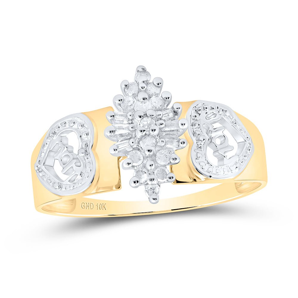 10K Yellow Gold Round Diamond Women's Mom Mother Ring 1/8 Cttw - Splendid Jewellery