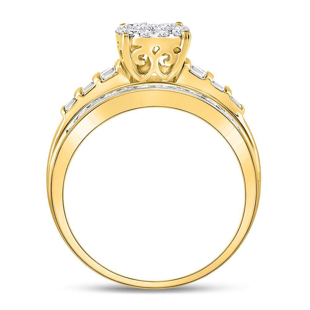 10K Yellow Gold Round Diamond Women's Oval Cluster Bridal Wedding Engagement Ring 1 Cttw - Splendid Jewellery