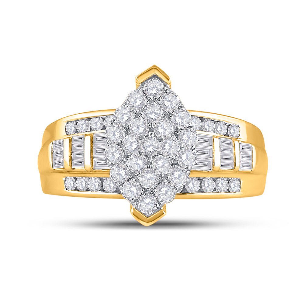 10K Yellow Gold Round Diamond Women's Oval Cluster Bridal Wedding Engagement Ring 1 Cttw - Splendid Jewellery