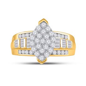 10K Yellow Gold Round Diamond Women's Oval Cluster Bridal Wedding Engagement Ring 1 Cttw - Splendid Jewellery