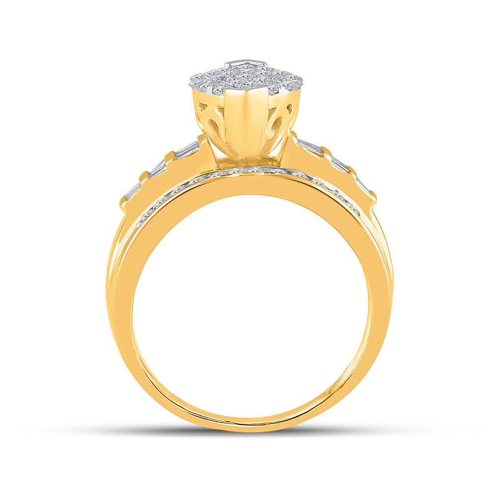 10K Yellow Gold Round Diamond Women's Oval Cluster Bridal Wedding Engagement Ring 1 Cttw - Splendid Jewellery