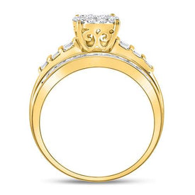 10K Yellow Gold Round Diamond Women's Oval Cluster Bridal Wedding Engagement Ring 1 Cttw - Splendid Jewellery
