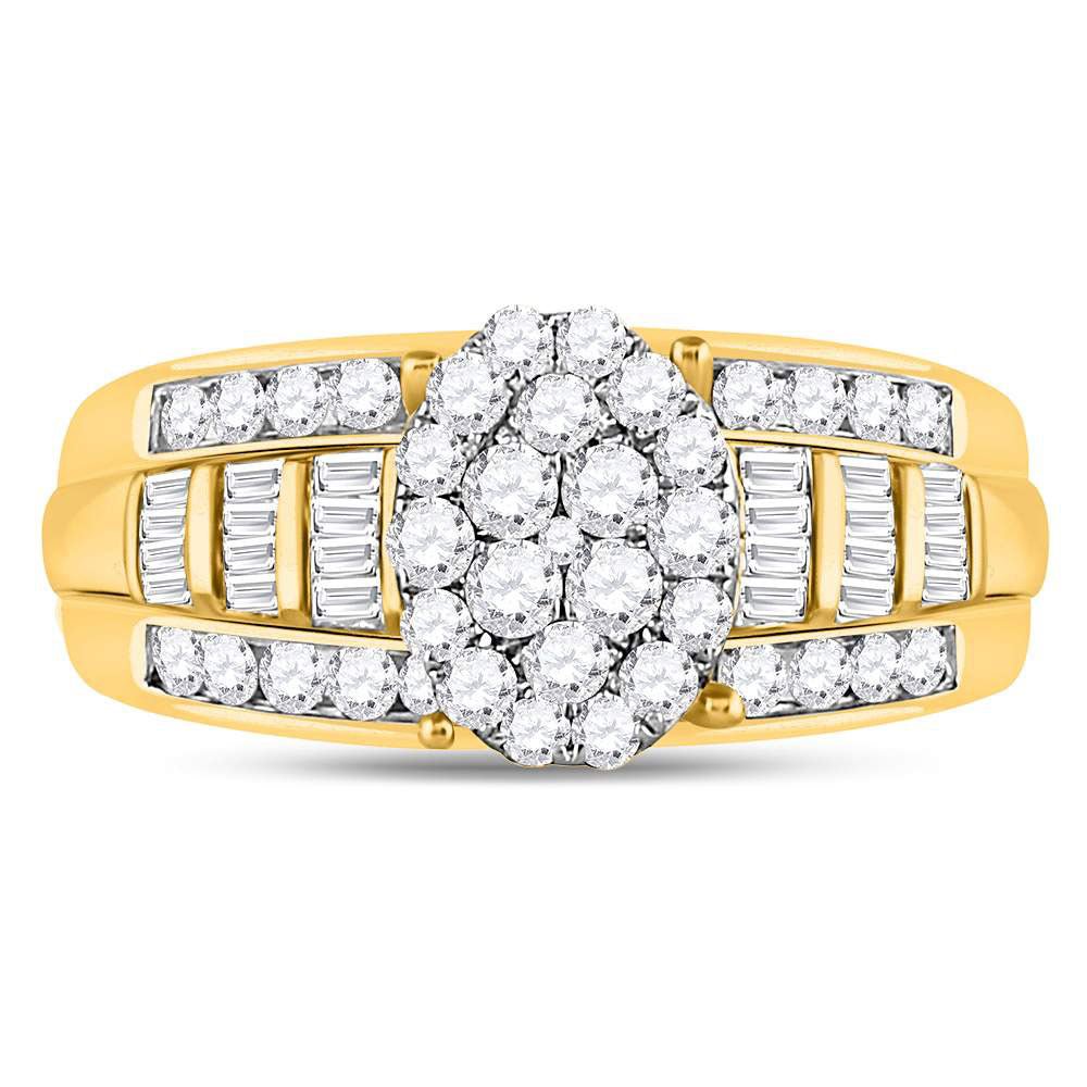 10K Yellow Gold Round Diamond Women's Oval Cluster Bridal Wedding Engagement Ring 1 Cttw - Splendid Jewellery
