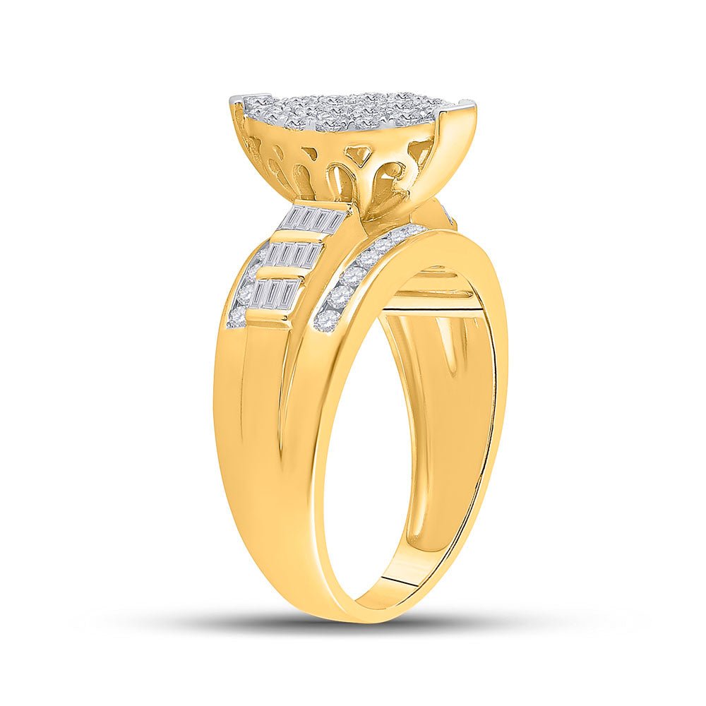 10K Yellow Gold Round Diamond Women's Oval Cluster Bridal Wedding Engagement Ring 1 Cttw - Splendid Jewellery