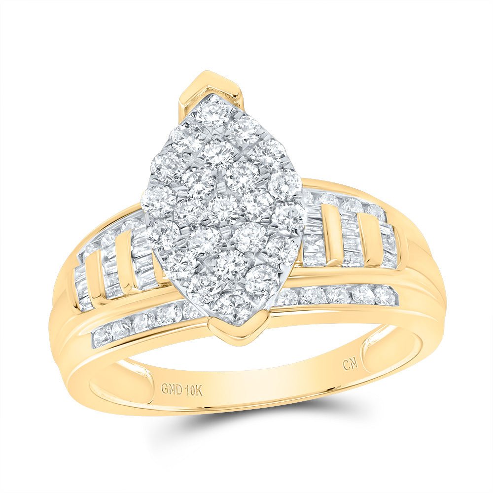 10K Yellow Gold Round Diamond Women's Oval Cluster Bridal Wedding Engagement Ring 1 Cttw - Splendid Jewellery