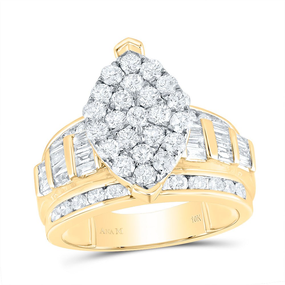 10K Yellow Gold Round Diamond Women's Oval Cluster Bridal Wedding Engagement Ring 2 Cttw - Splendid Jewellery